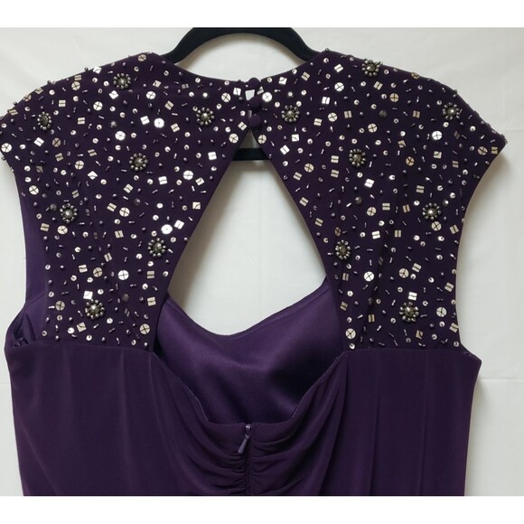 XScape Eggplant Evening Dress 16W Draped Ruched Cocktail Party Wedding Guest - Picture 6 of 13